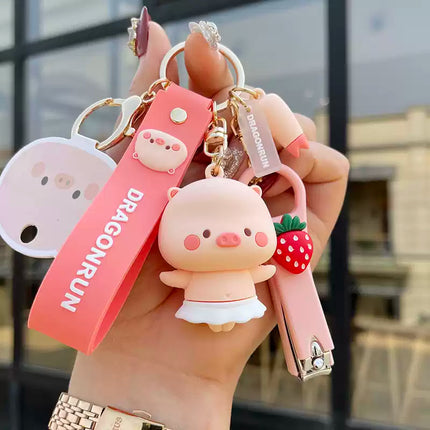 Eastcoco Pink pig couple keychain