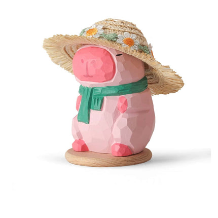Eastcoco  Pink Capybara Handmade wood carving