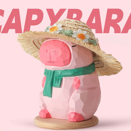 Eastcoco  Pink Capybara Handmade wood carving