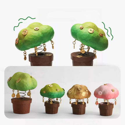 Eastcoco  Small potted plants Handmade wood carving