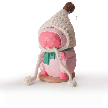 Eastcoco  Pink Capybara Handmade wood carving