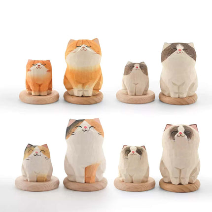 Eastcoco Big and Little Kittens Handmade wood carving