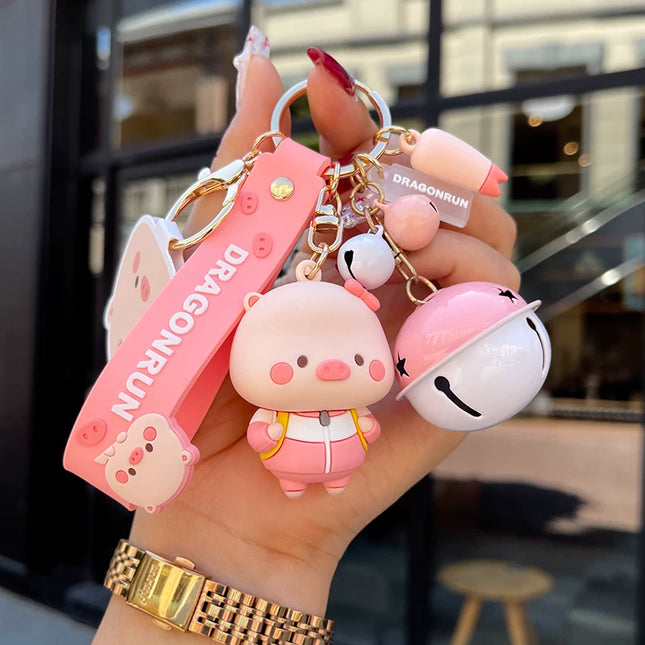 Eastcoco Pink pig couple keychain