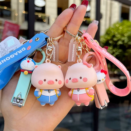 Eastcoco Pink pig couple keychain