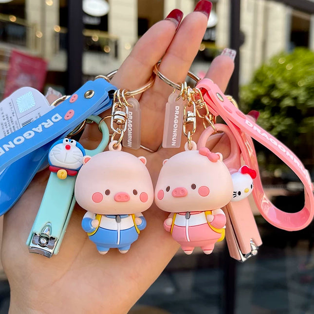 Eastcoco Pink pig couple keychain