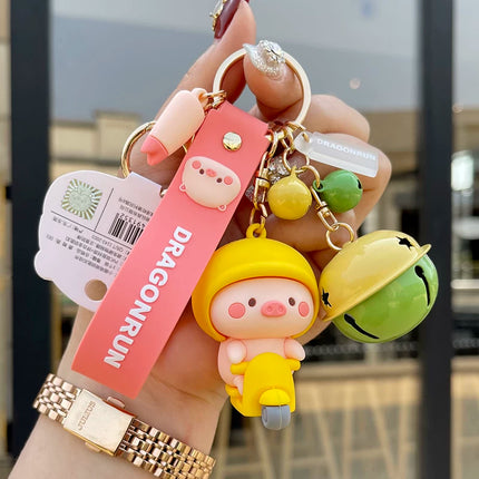 Eastcoco Pink pig couple keychain