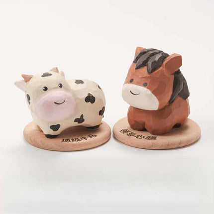 Eastcoco  Cow and Pony Handmade wood carving