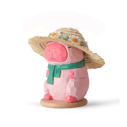 Eastcoco  Pink Capybara Handmade wood carving