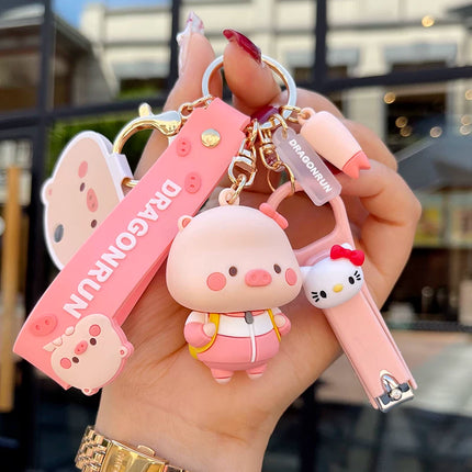 Eastcoco Pink pig couple keychain