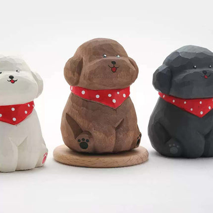 Eastcoco  puppy with scarf Handmade wood carving